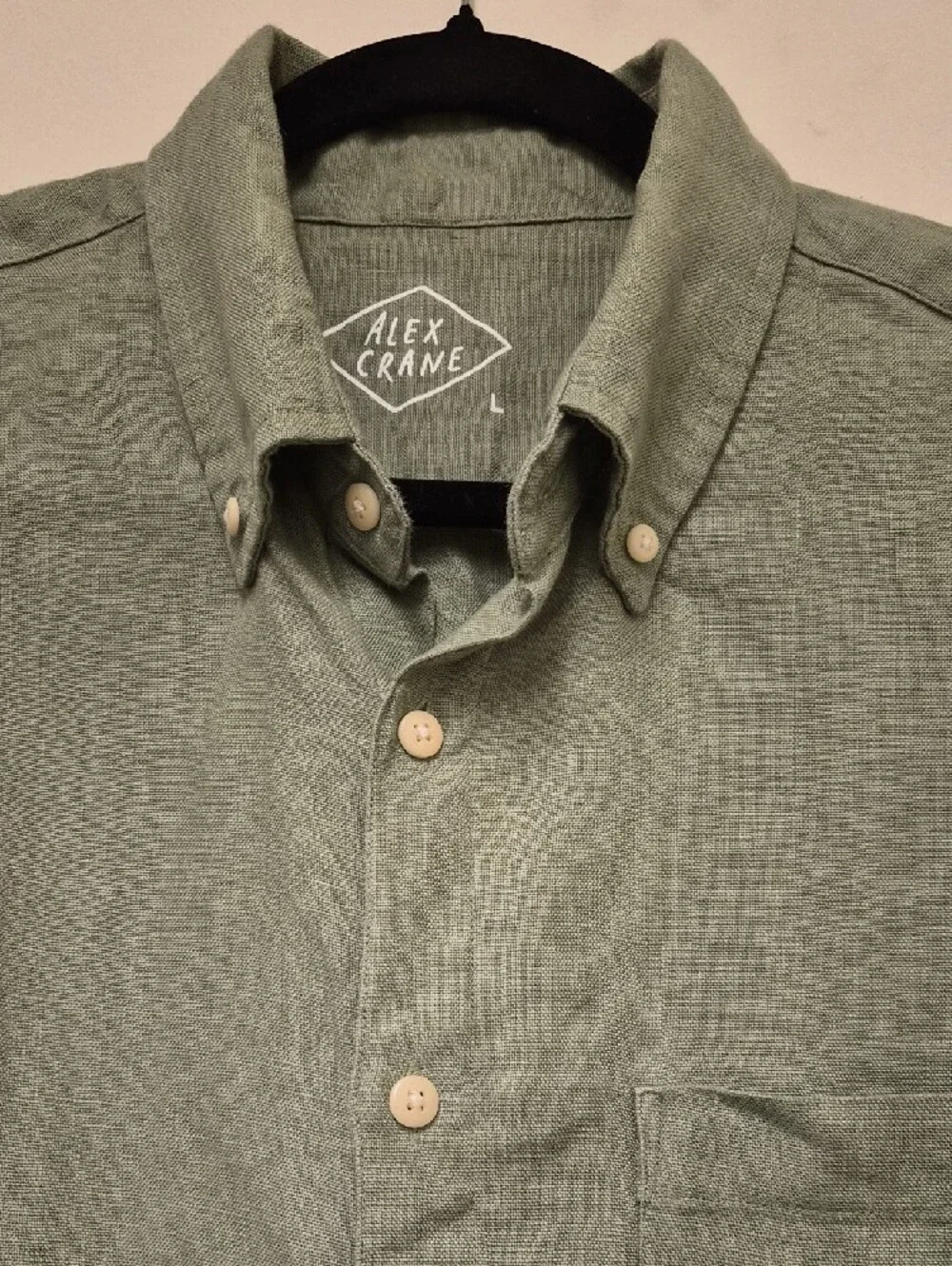 Alex Crane Men’s Sage Green Button-Down Linen Shirt Size L